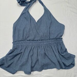 Express Blue Adjustable Halter Top beach summer coverup dancing preppy suns out